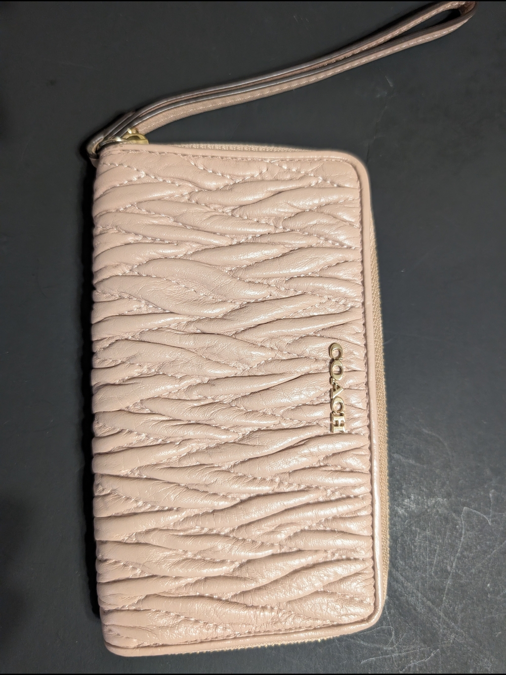 Coach Blush Quilted Leather Wristlet with Gold Logo